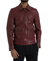 Dolce & Gabbana Maroon Exotic Leather Zip Biker Coat Jacket -   -  Dolce & Gabbana.