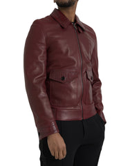 Dolce & Gabbana Maroon Exotic Leather Zip Biker Coat Jacket -   -  Dolce & Gabbana.