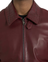Dolce & Gabbana Maroon Exotic Leather Zip Biker Coat Jacket -   -  Dolce & Gabbana.