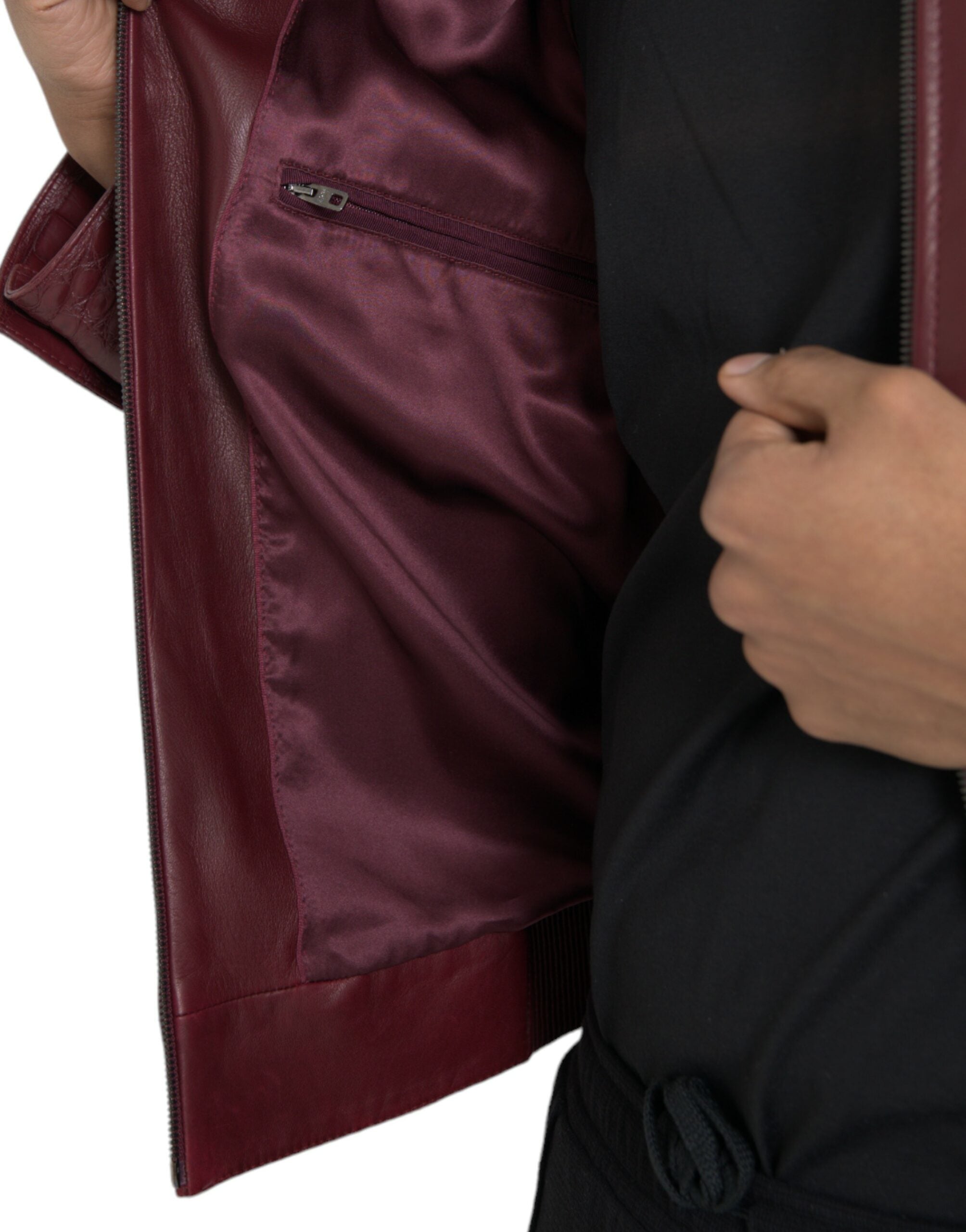 Dolce & Gabbana Maroon Exotic Leather Zip Biker Coat Jacket -   -  Dolce & Gabbana. Dolce & Gabbana Maroon Exotic Leather Zip Biker Coat Jacket -   -  Dolce & Gabbana.