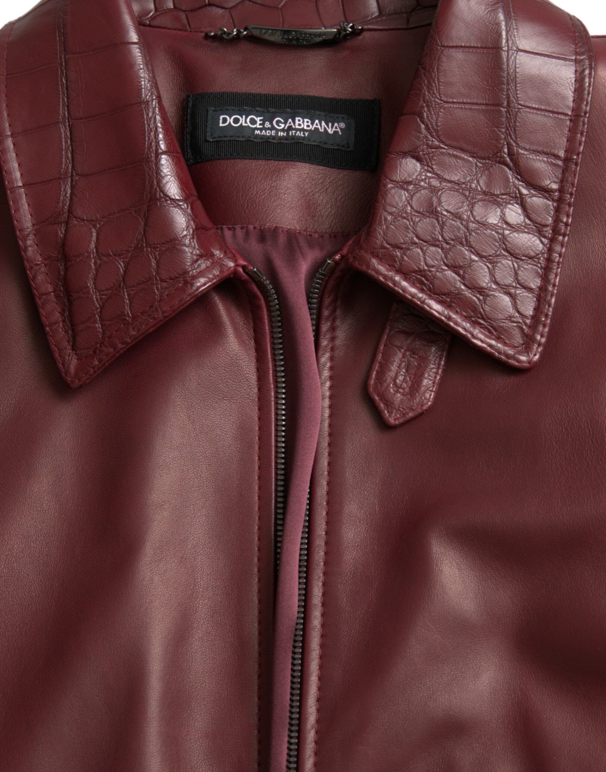 Dolce & Gabbana Maroon Exotic Leather Zip Biker Coat Jacket -   -  Dolce & Gabbana. Dolce & Gabbana Maroon Exotic Leather Zip Biker Coat Jacket -   -  Dolce & Gabbana.