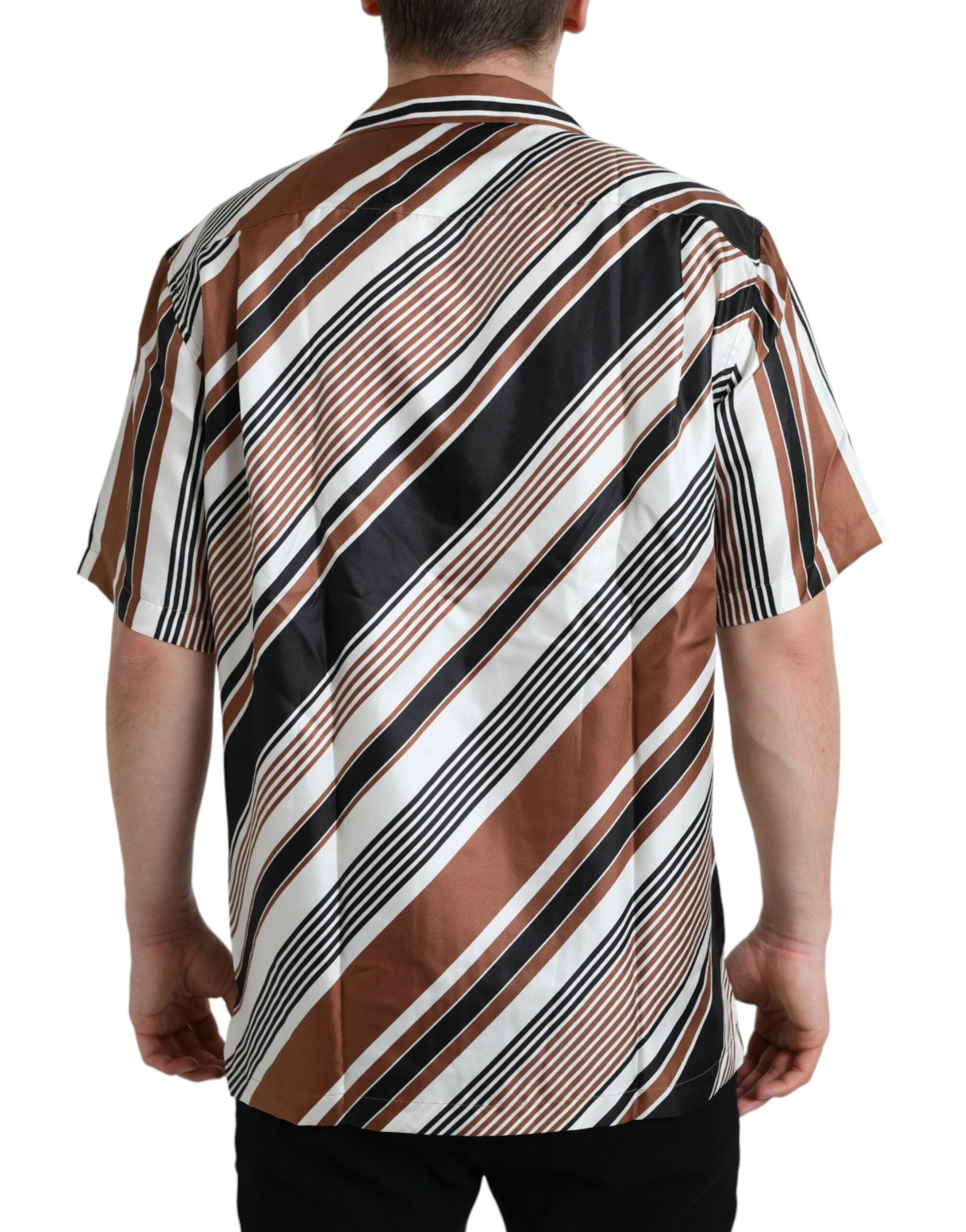 Dolce & Gabbana Brown White Silk Striped Short Sleeve Shirt -   -  Dolce & Gabbana. Dolce & Gabbana Brown White Silk Striped Short Sleeve Shirt -   -  Dolce & Gabbana.