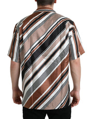Dolce & Gabbana Brown White Silk Striped Short Sleeve Shirt -   -  Dolce & Gabbana.