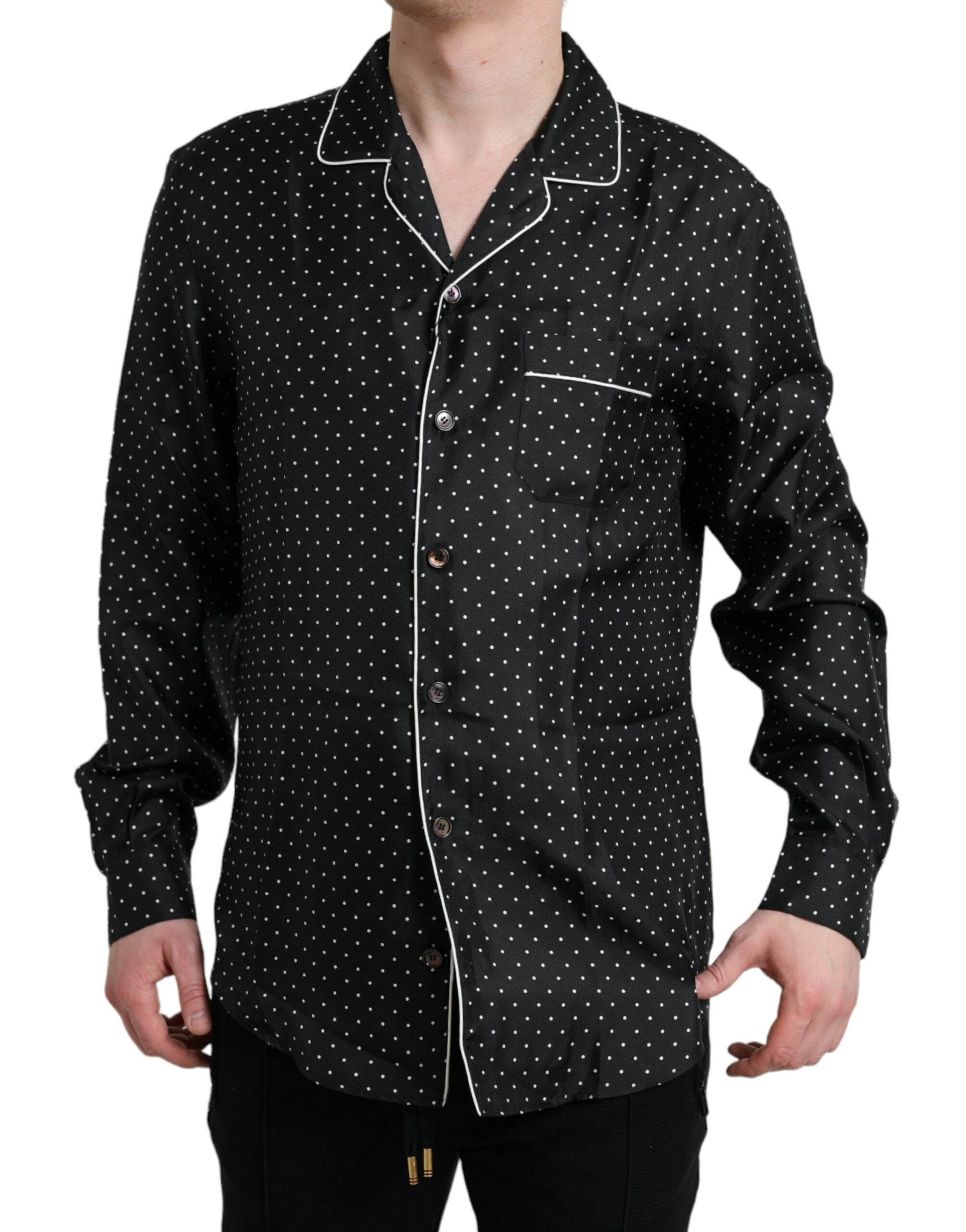 Dolce & Gabbana Black Polka Dot Silk Long Sleeve Shirt -   -  Dolce & Gabbana. Dolce & Gabbana Black Polka Dot Silk Long Sleeve Shirt -   -  Dolce & Gabbana.