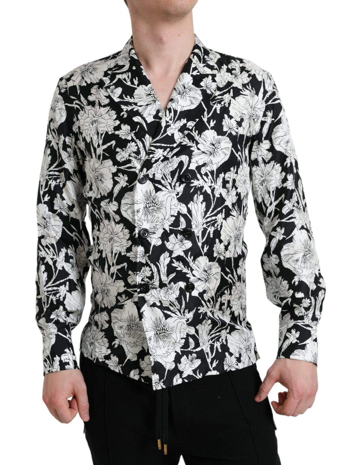 Dolce & Gabbana Black White Floral Button Down Casual Shirt -   -  Dolce & Gabbana.