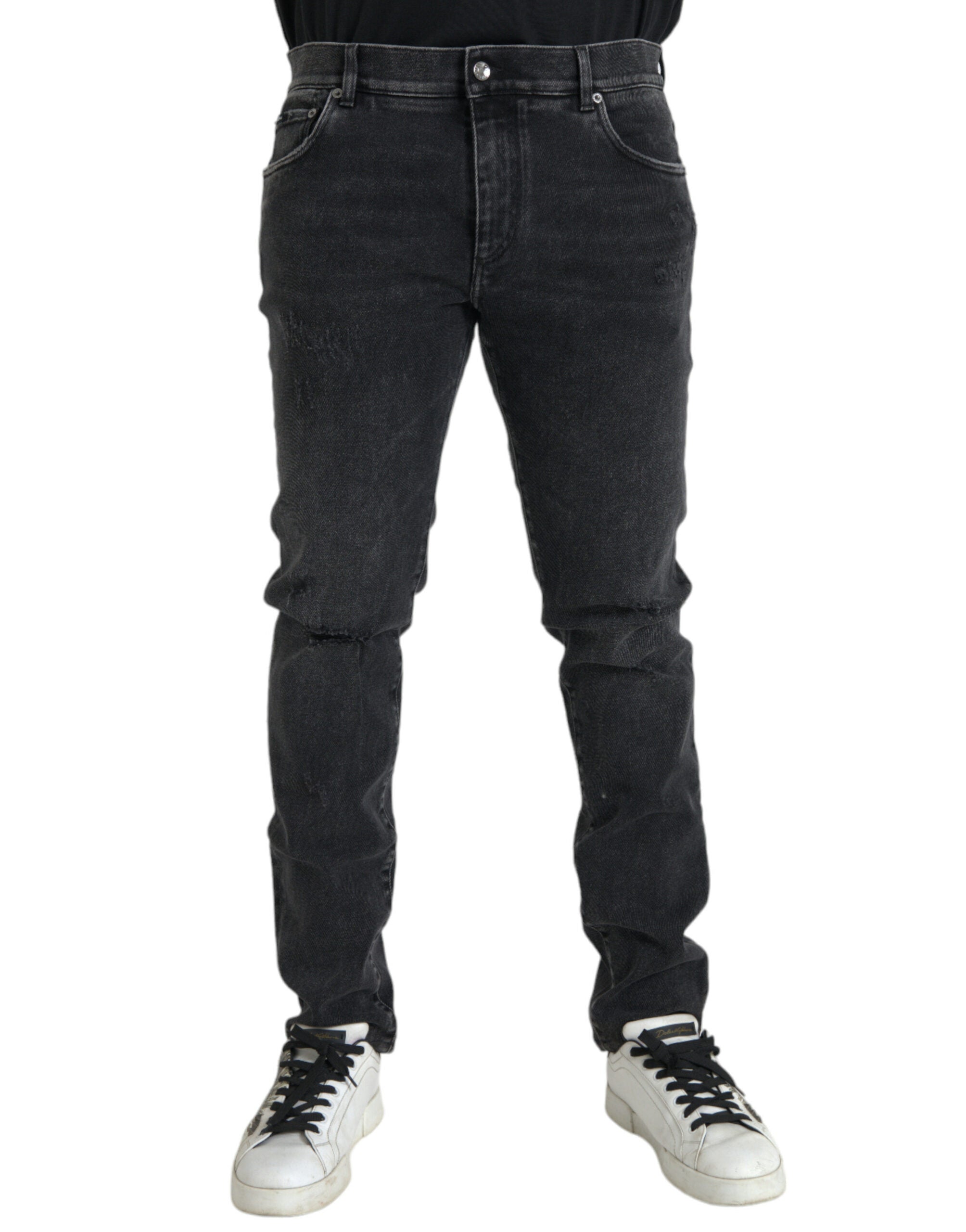 Dolce & Gabbana Gray Cotton Stretch Skinny Denim Logo Jeans -   -  Dolce & Gabbana.