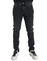 Dolce & Gabbana Gray Cotton Stretch Skinny Denim Logo Jeans -   -  Dolce & Gabbana.