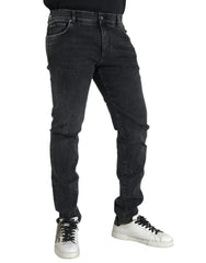 Dolce & Gabbana Gray Cotton Stretch Skinny Denim Logo Jeans -   -  Dolce & Gabbana.
