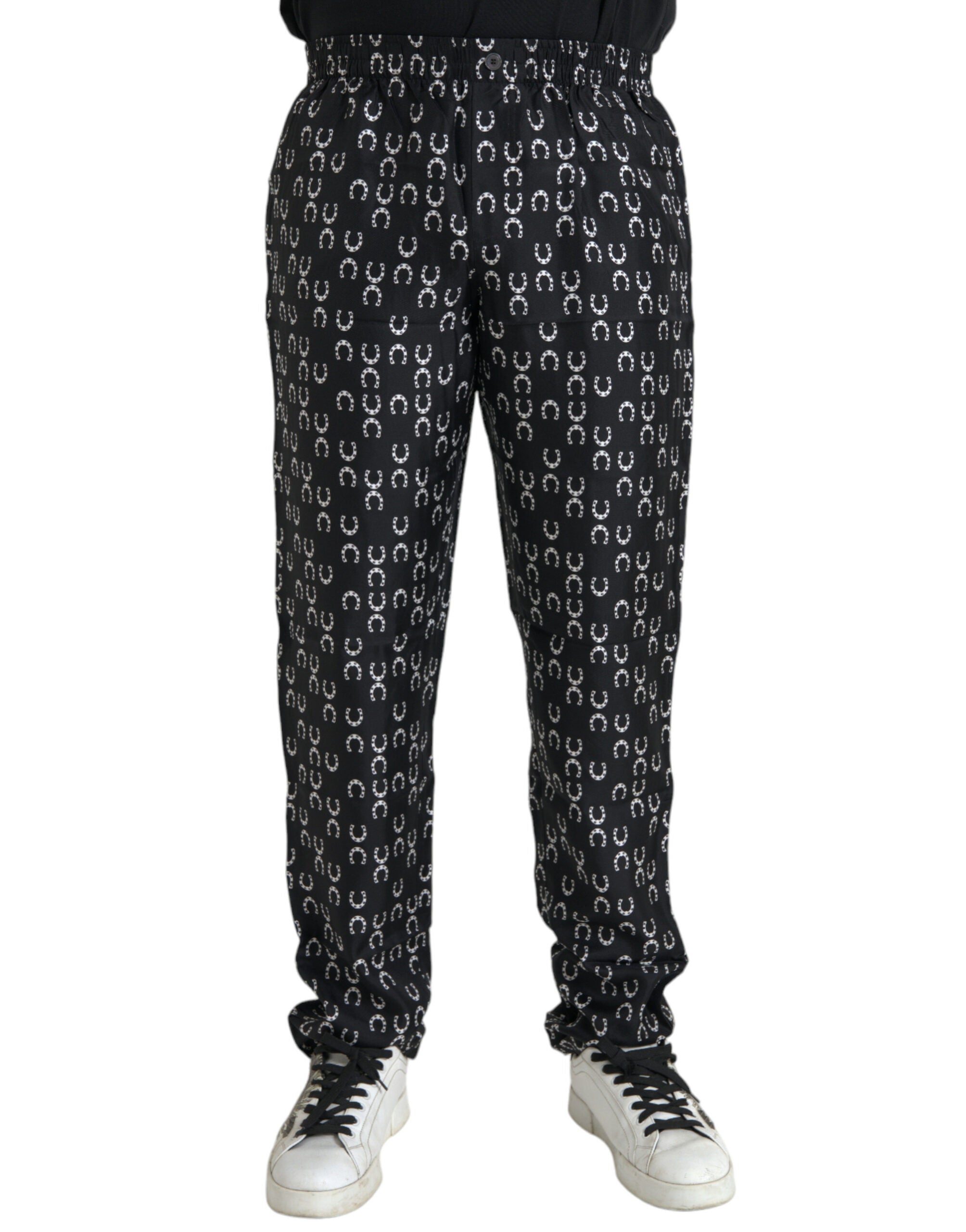Dolce & Gabbana Black Horseshoe Print Silk Pants -   -  Dolce & Gabbana.