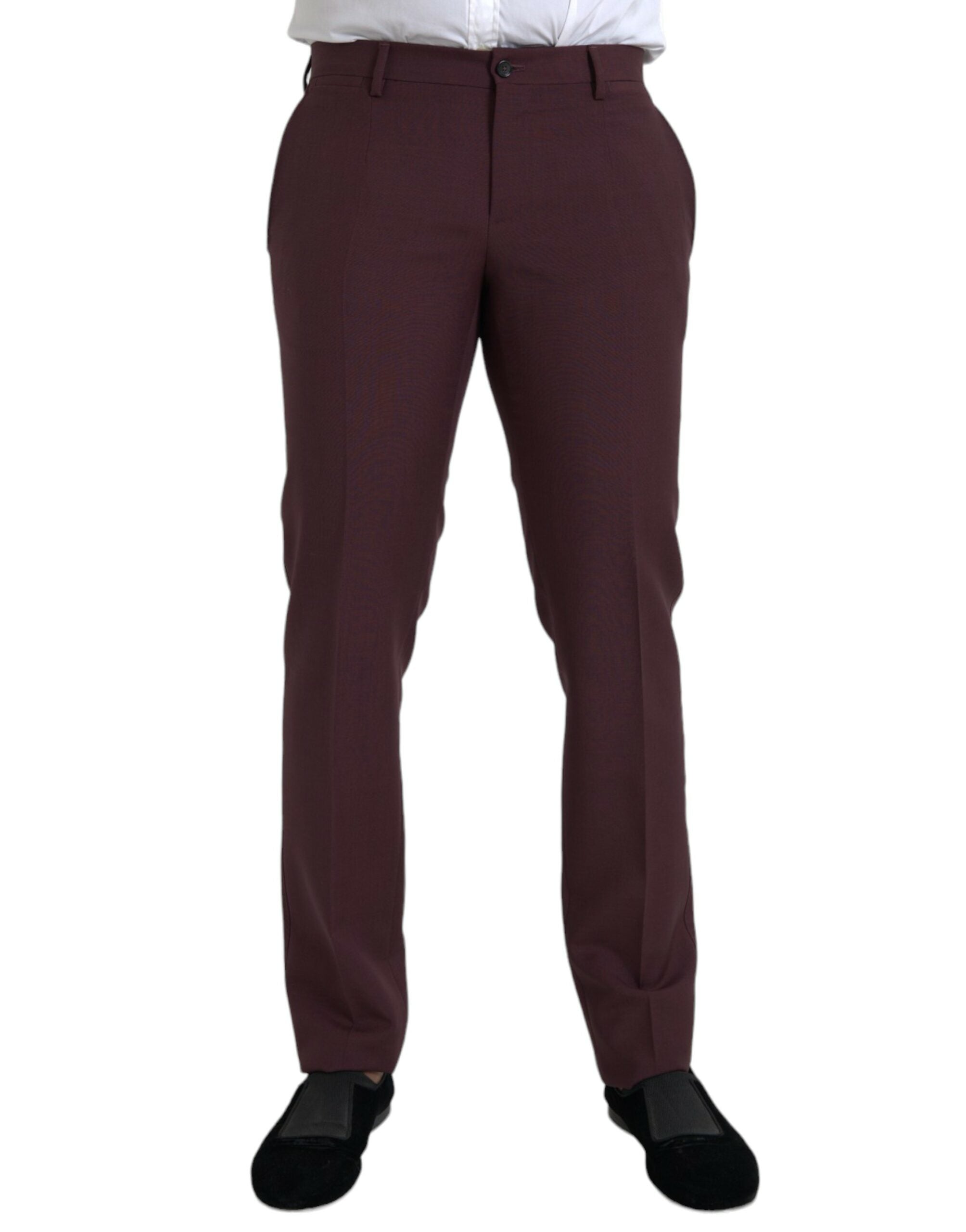 Dolce & Gabbana Maroon Wool Men Slim Fit Dress Pants -   -  Dolce & Gabbana.