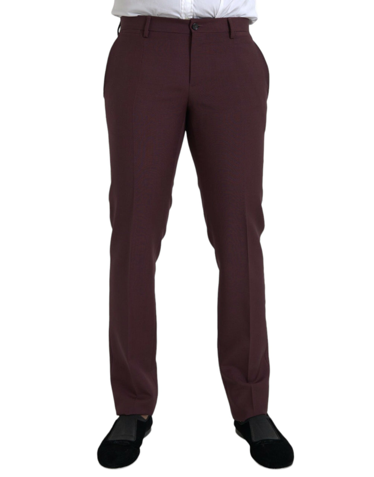 Dolce & Gabbana Maroon Wool Men Slim Fit Dress Pants -   -  Dolce & Gabbana.