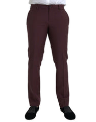 Dolce & Gabbana Maroon Wool Men Slim Fit Dress Pants -   -  Dolce & Gabbana.