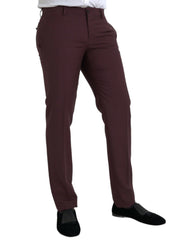Dolce & Gabbana Maroon Wool Men Slim Fit Dress Pants -   -  Dolce & Gabbana.