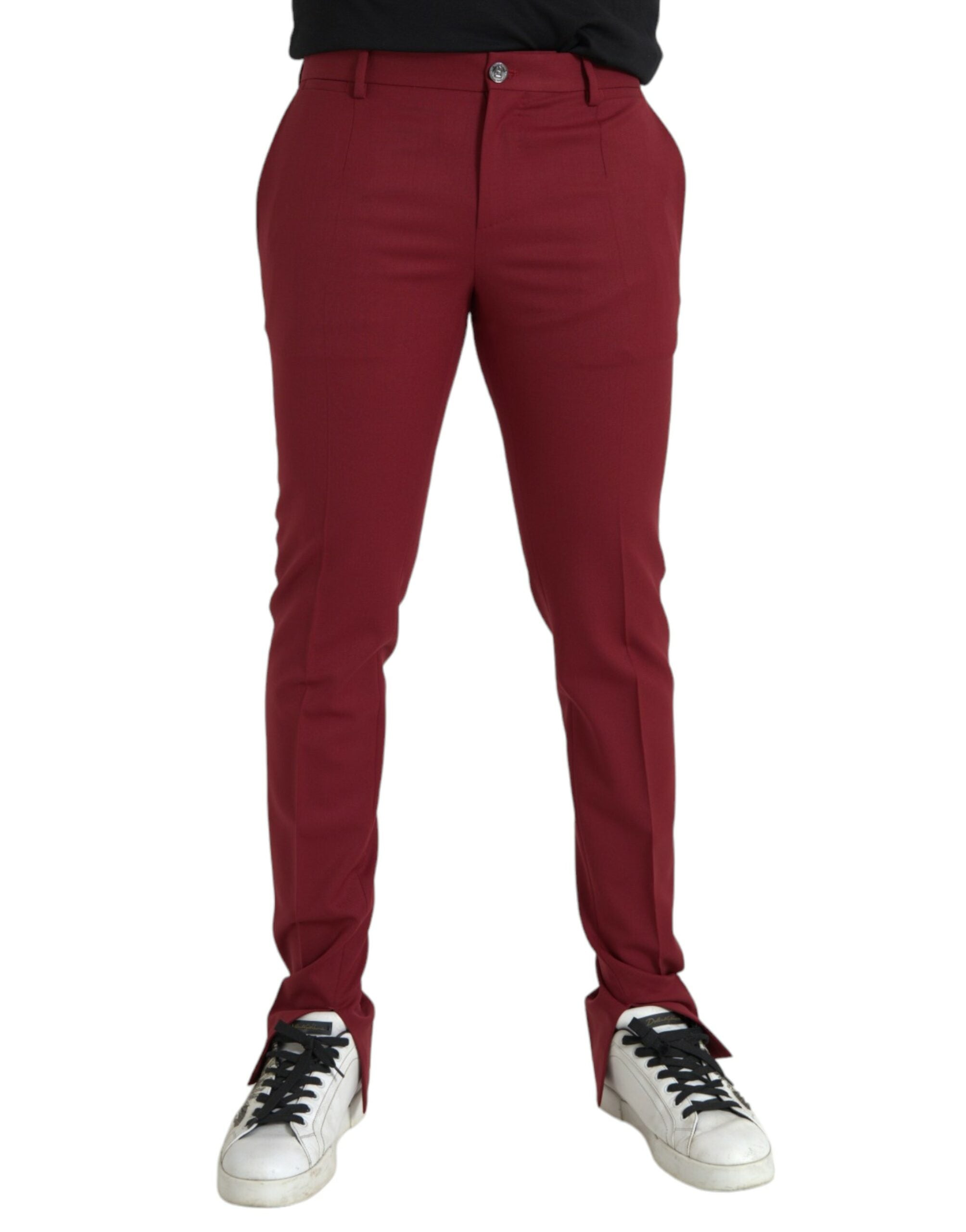 Dolce & Gabbana Red Wool Men Slim Fit Dress Pants -   -  Dolce & Gabbana.
