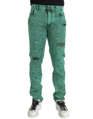 Dolce & Gabbana Green Crystals Cotton Stretch Slim Jeans -   -  Dolce & Gabbana.