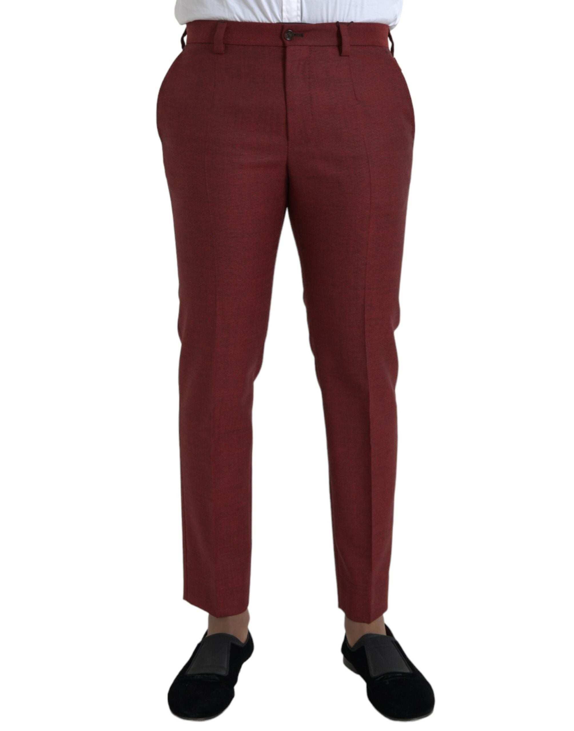 Dolce & Gabbana Maroon Wool Men Skinny Dress Pants -   -  Dolce & Gabbana.