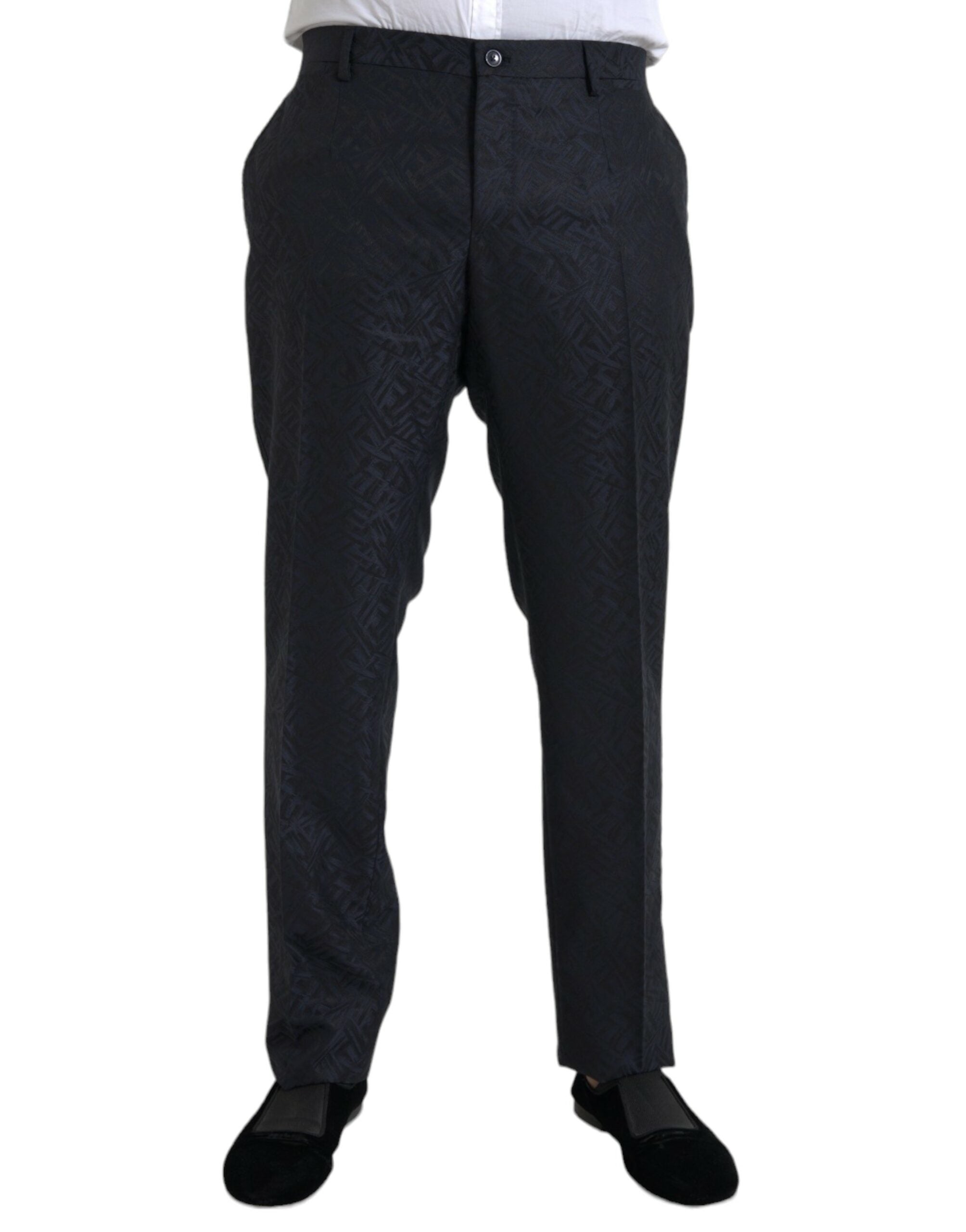 Dolce & Gabbana Blue Brocade Wool Skinny Men Dress Pants -   -  Dolce & Gabbana.
