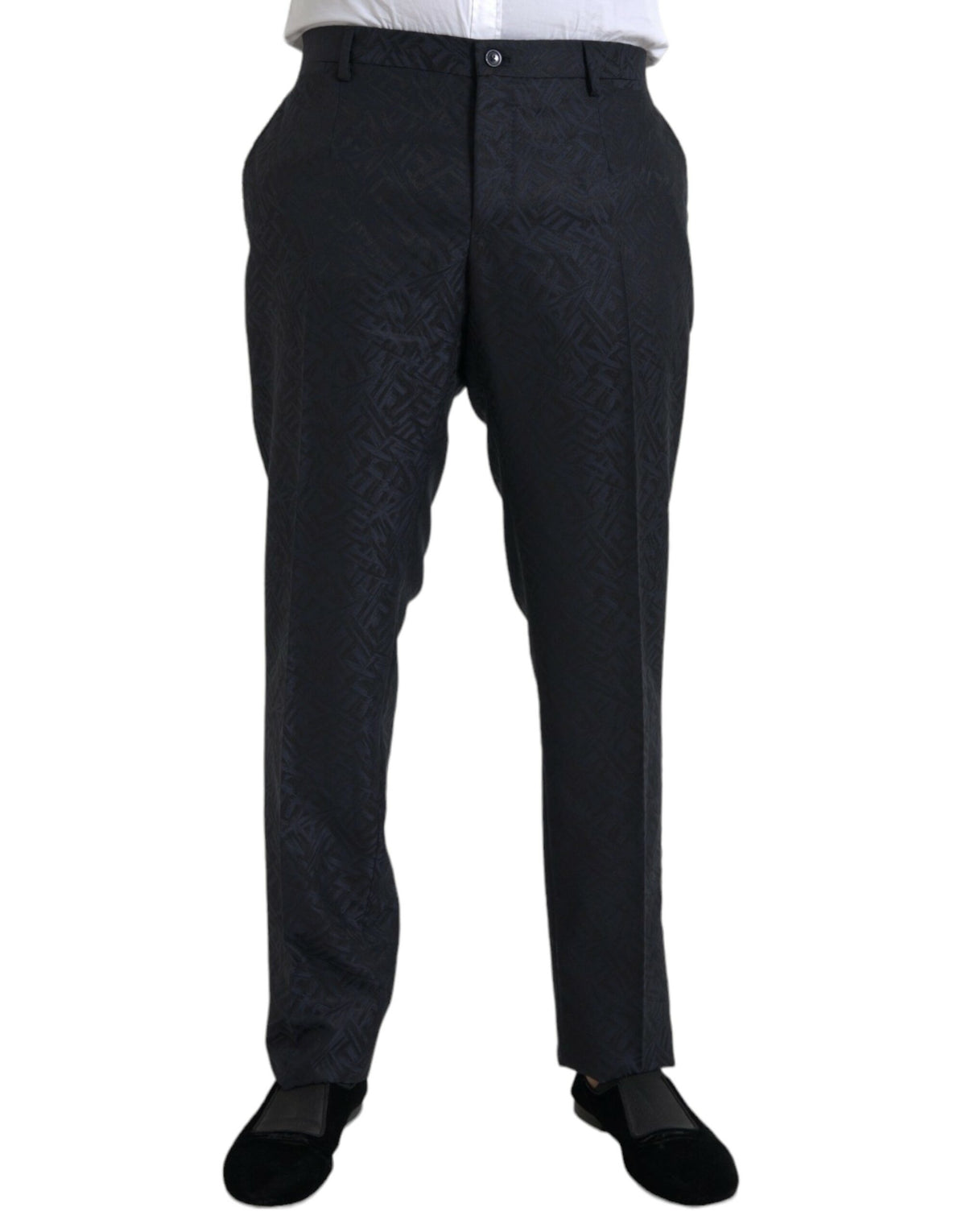 Dolce & Gabbana Blue Brocade Wool Skinny Men Dress Pants -   -  Dolce & Gabbana.