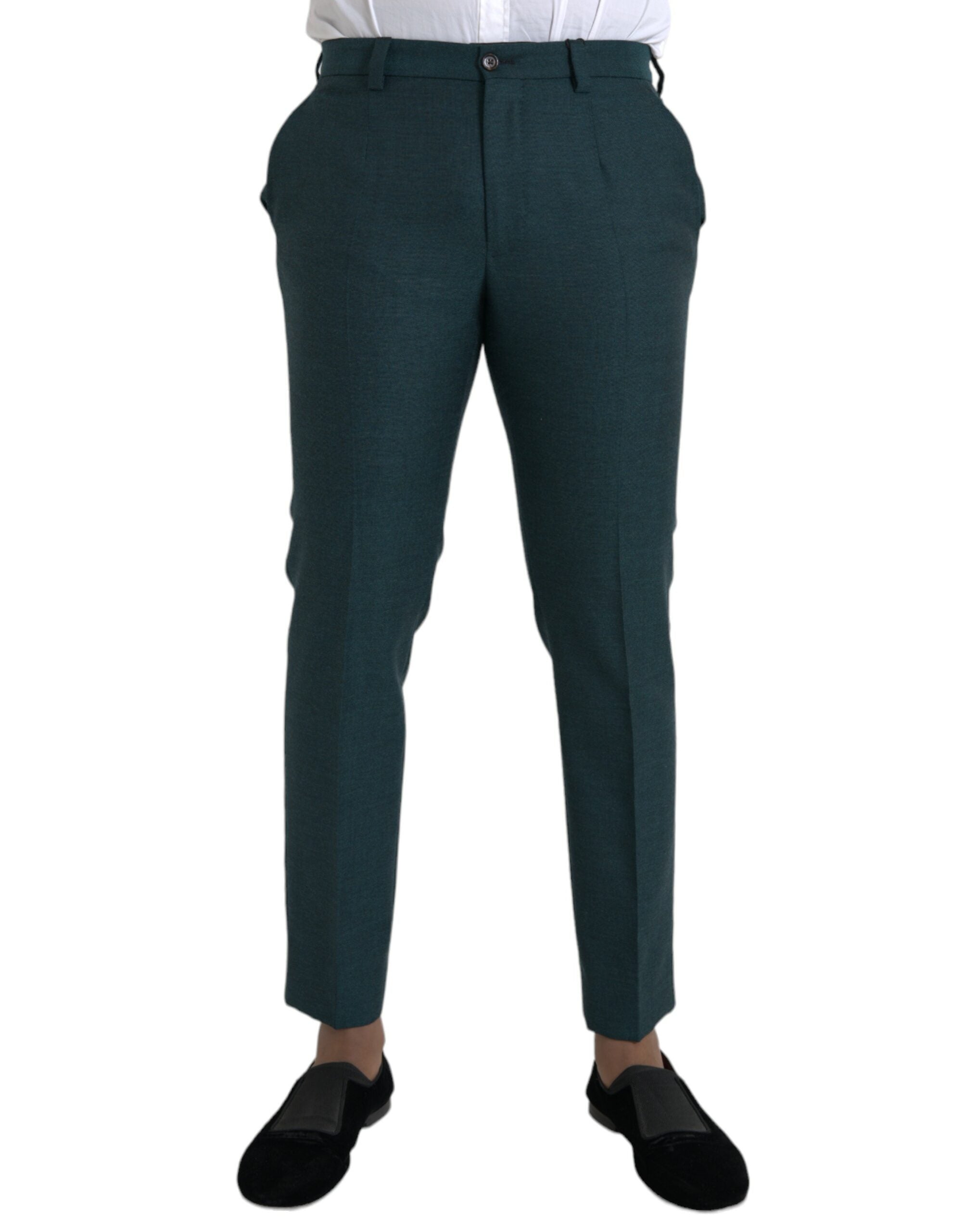 Dolce & Gabbana Green Wool Skinny Slim Dress Pants -   -  Dolce & Gabbana.