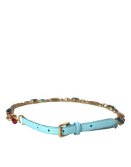 Dolce & Gabbana Light Blue Leather Crystal Chain Waist Belt -   -  Dolce & Gabbana.