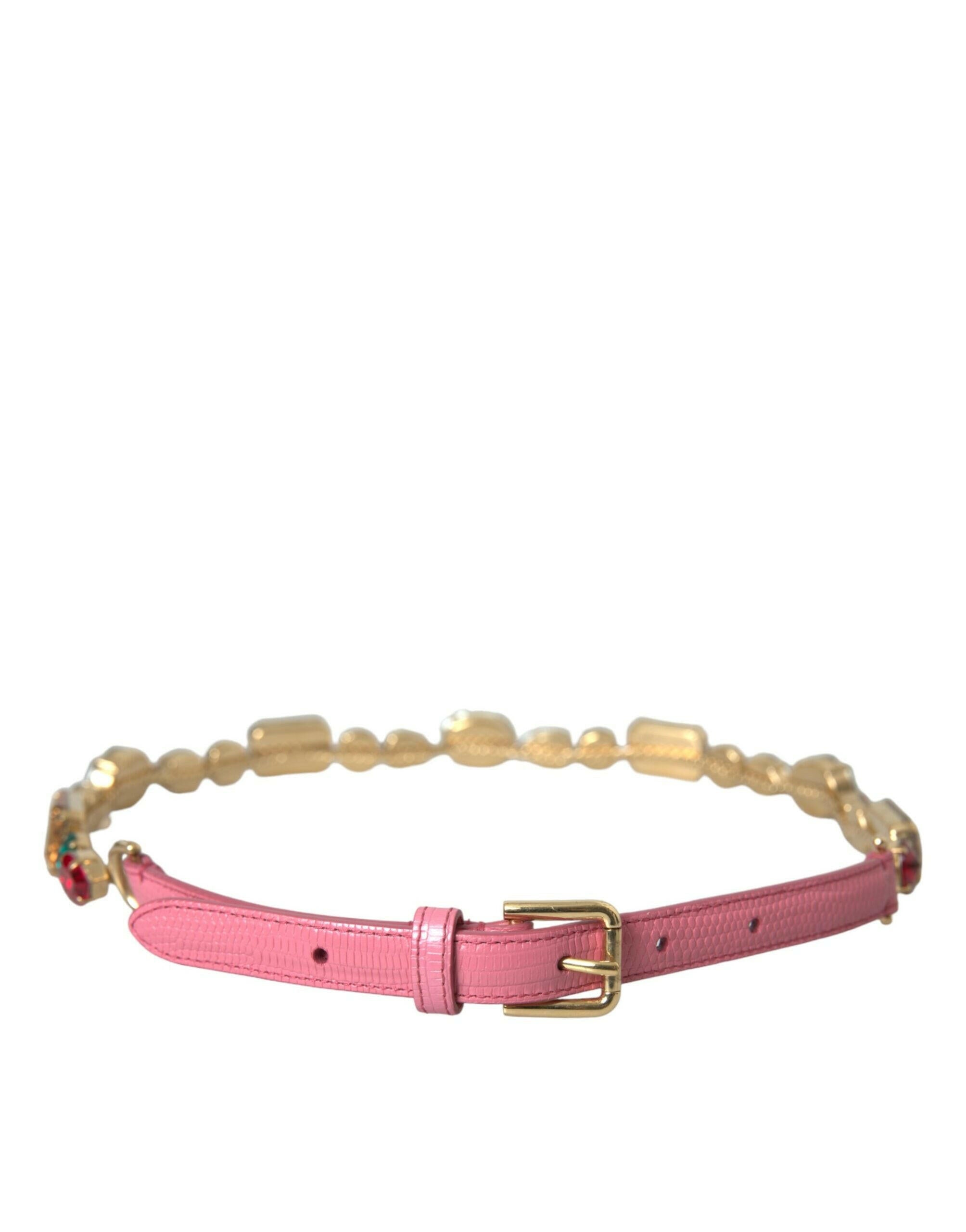 Dolce & Gabbana Pink Leather Crystal Chain Embellished Belt -   -  Dolce & Gabbana.