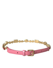 Dolce & Gabbana Pink Leather Crystal Chain Embellished Belt -   -  Dolce & Gabbana.