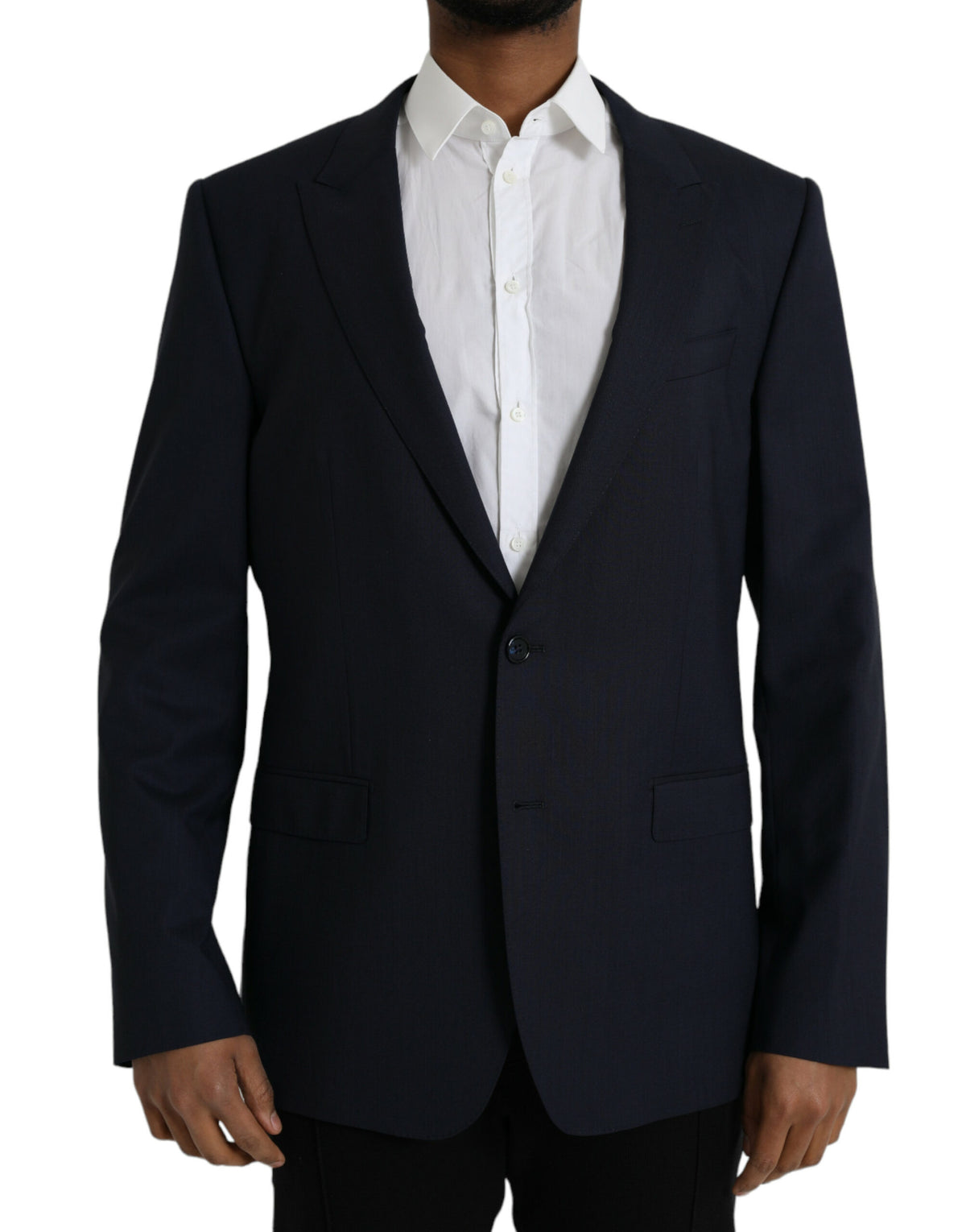 Dolce & Gabbana Dark Blue Wool Single Breasted Coat Blazer -   -  Dolce & Gabbana.