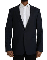 Dolce & Gabbana Dark Blue Wool Single Breasted Coat Blazer -   -  Dolce & Gabbana.