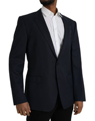 Dolce & Gabbana Dark Blue Wool Single Breasted Coat Blazer -   -  Dolce & Gabbana.