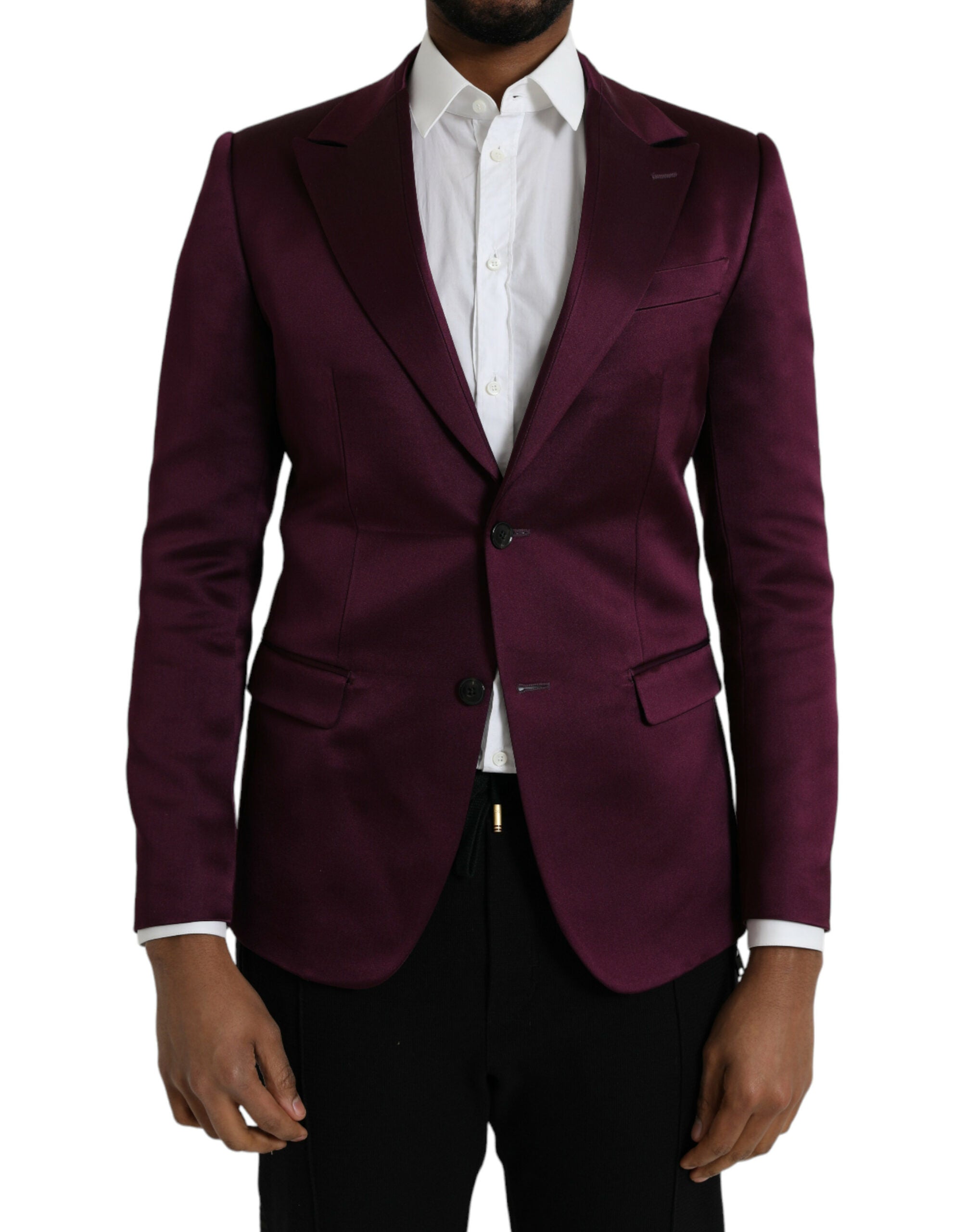 Dolce & Gabbana Maroon Silk Single Breasted Coat Blazer -   -  Dolce & Gabbana.