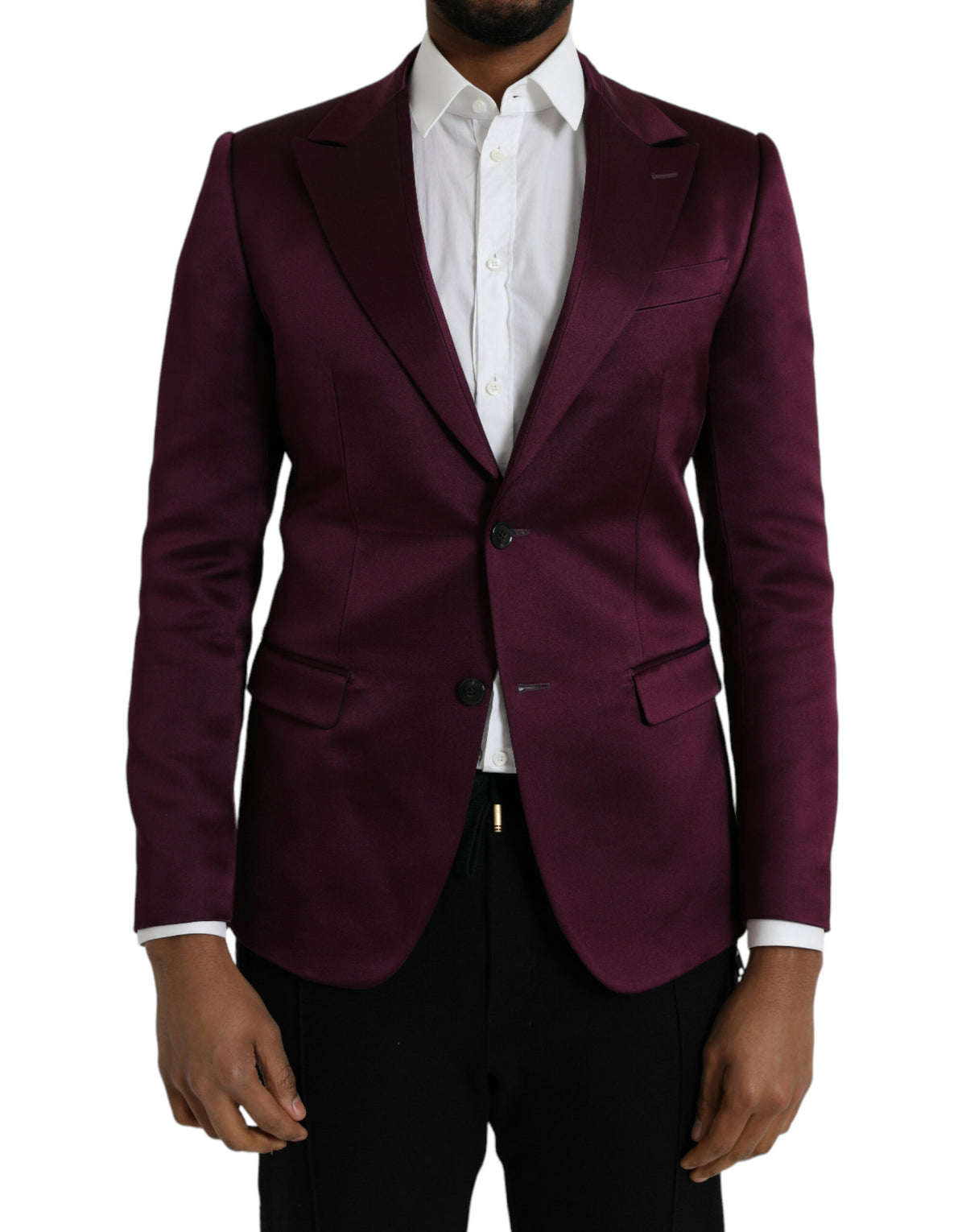Dolce & Gabbana Maroon Silk Single Breasted Coat Blazer -   -  Dolce & Gabbana.