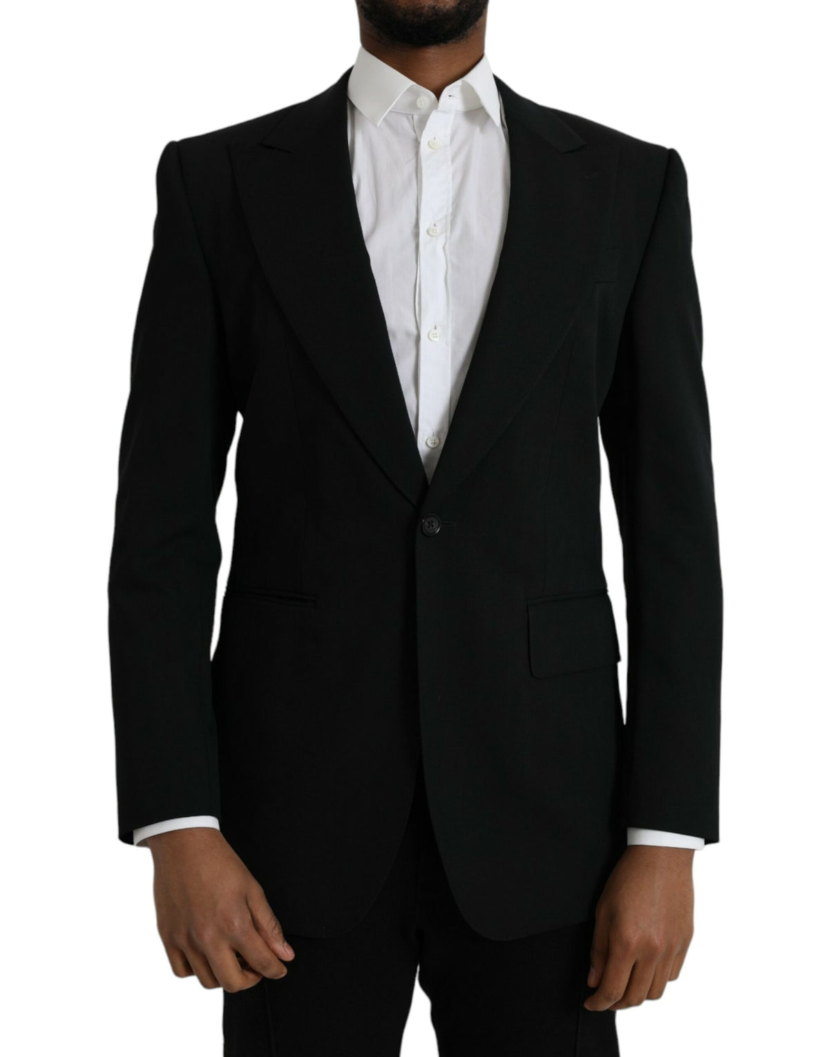 Dolce & Gabbana Black Wool Peak Single Breasted Coat Blazer -   -  Dolce & Gabbana.