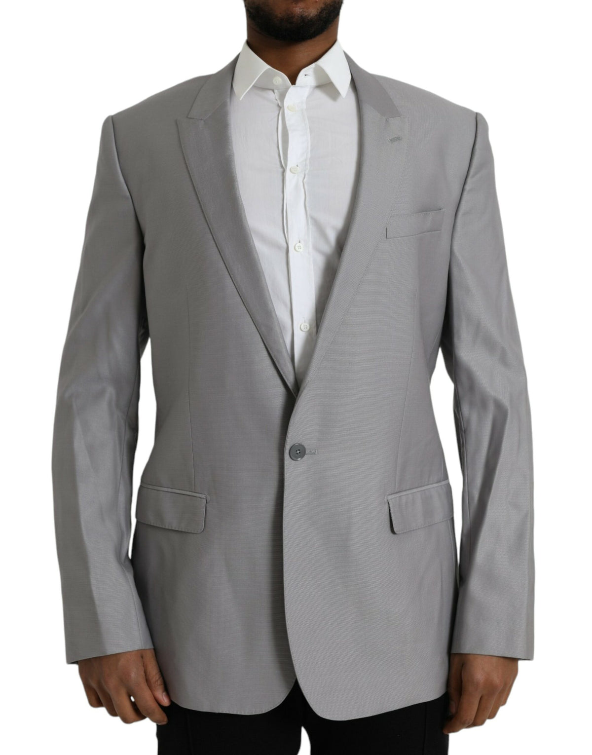 Dolce & Gabbana Gray Wool Peak Single Breasted Coat Blazer -   -  Dolce & Gabbana.