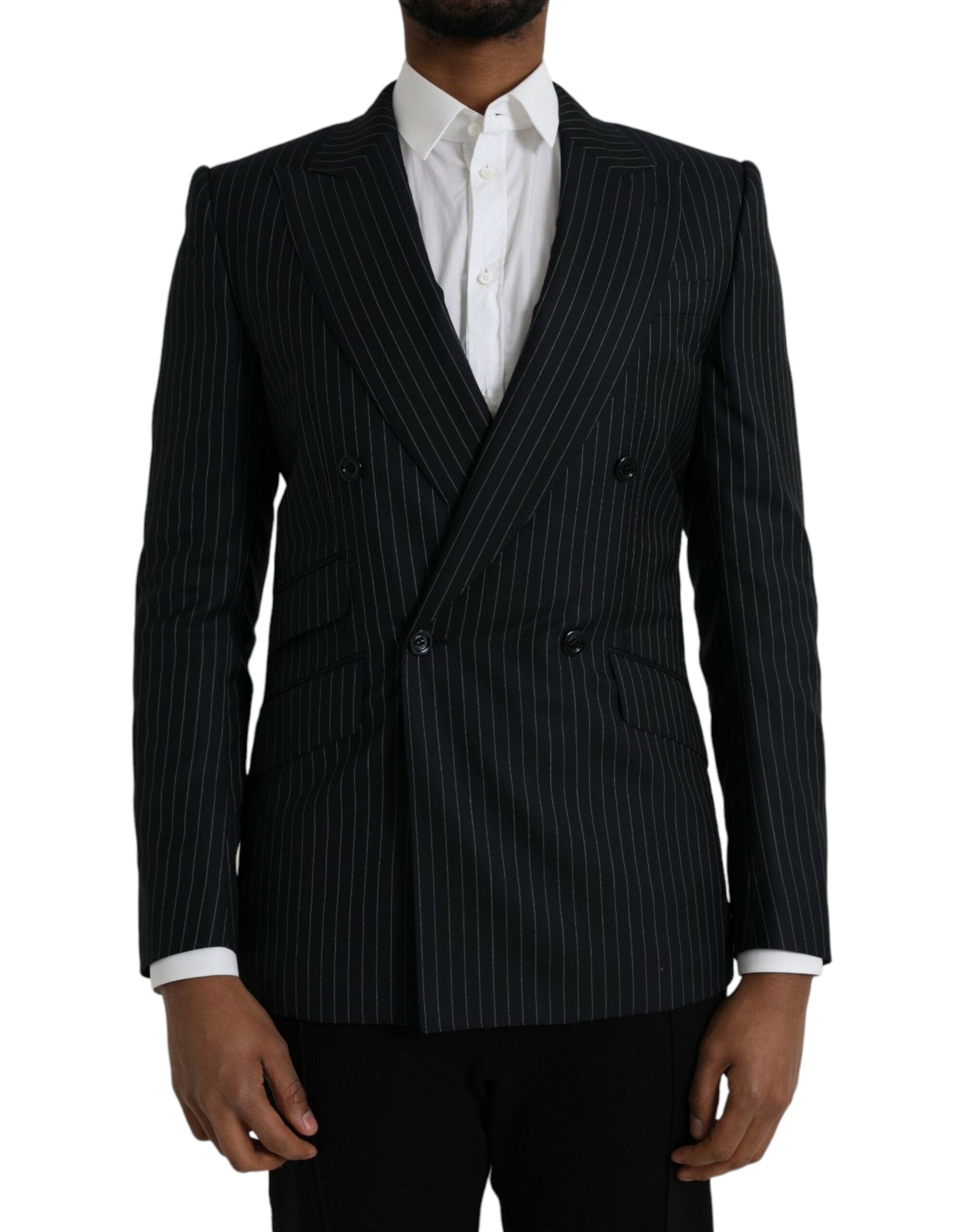 Dolce & Gabbana Black Stripe SICILIA Double Breasted Coat Blazer -   -  Dolce & Gabbana.