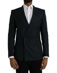 Dolce & Gabbana Black Stripe SICILIA Double Breasted Coat Blazer -   -  Dolce & Gabbana.
