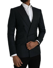 Dolce & Gabbana Black Stripe SICILIA Double Breasted Coat Blazer -   -  Dolce & Gabbana.