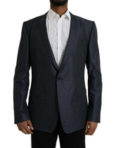 Dolce & Gabbana Blue Wool GOLD Single Breasted Coat Blazer -   -  Dolce & Gabbana.