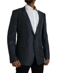 Dolce & Gabbana Blue Wool GOLD Single Breasted Coat Blazer -   -  Dolce & Gabbana.