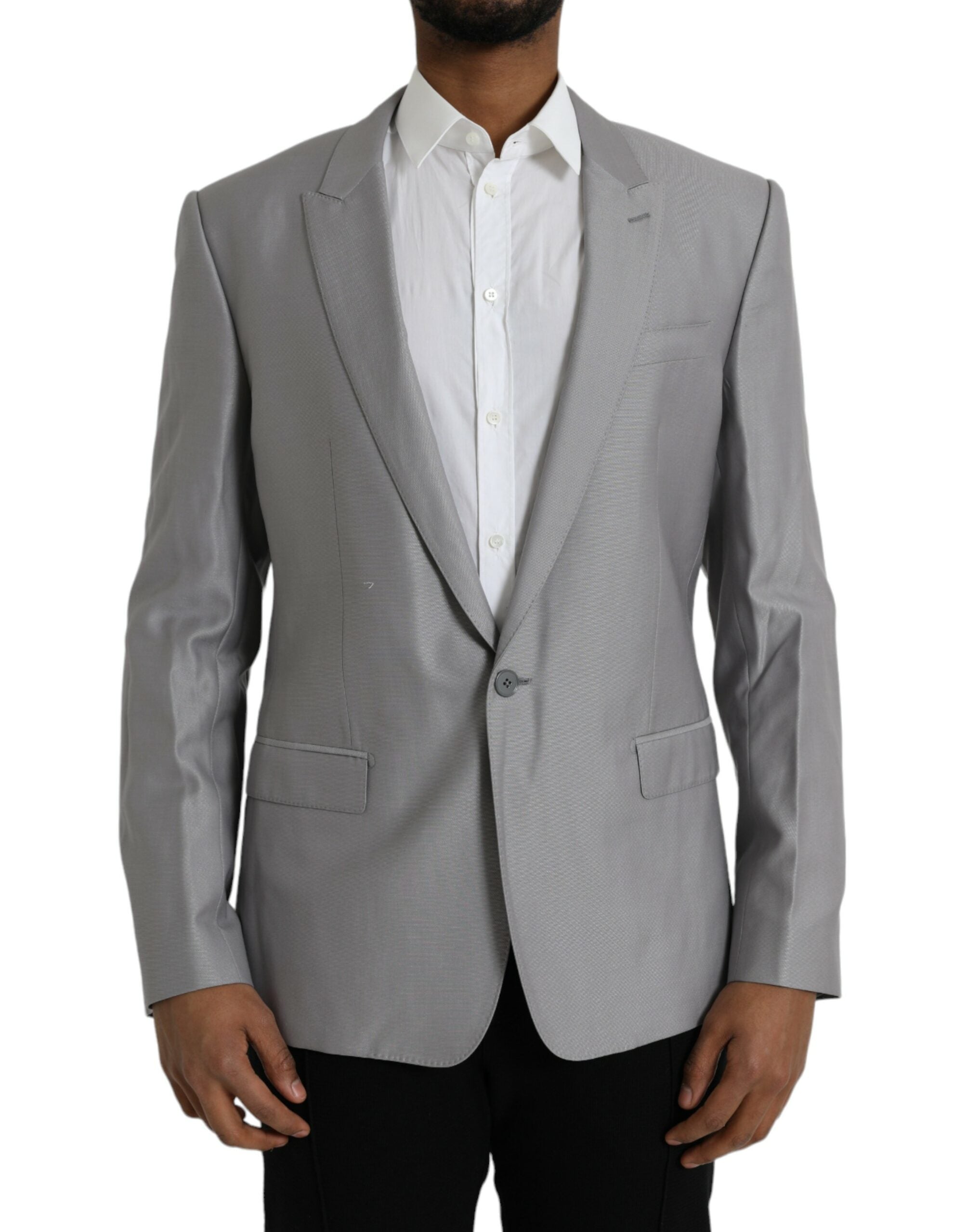 Dolce & Gabbana Gray Wool Peak Single Breasted Coat Blazer -   -  Dolce & Gabbana.