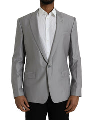Dolce & Gabbana Gray Wool Peak Single Breasted Coat Blazer -   -  Dolce & Gabbana.