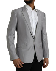 Dolce & Gabbana Gray Wool Peak Single Breasted Coat Blazer -   -  Dolce & Gabbana.