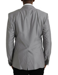 Dolce & Gabbana Gray Wool Peak Single Breasted Coat Blazer -   -  Dolce & Gabbana.