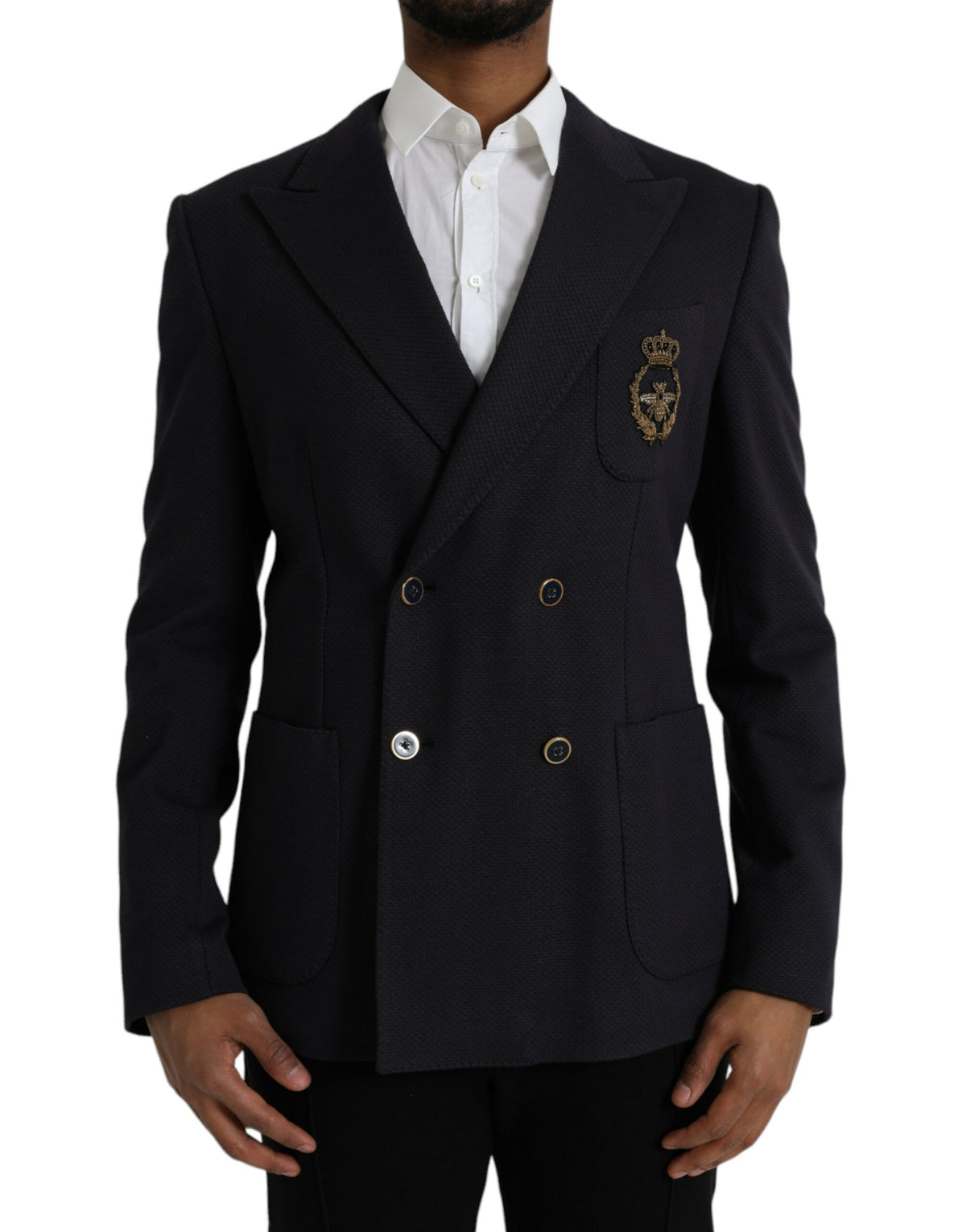Dolce & Gabbana Dark Blue Crown Bee Double Breasted Blazer -   -  Dolce & Gabbana.