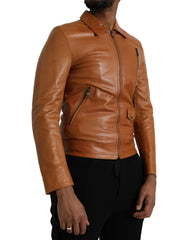 Dolce & Gabbana Brown Lamb Leather Full Zip Blouson Jacket -   -  Dolce & Gabbana.