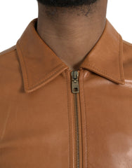 Dolce & Gabbana Brown Lamb Leather Full Zip Blouson Jacket -   -  Dolce & Gabbana.