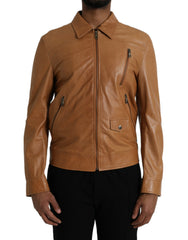 Dolce & Gabbana Brown Lamb Leather Full Zip Blouson Jacket -   -  Dolce & Gabbana.