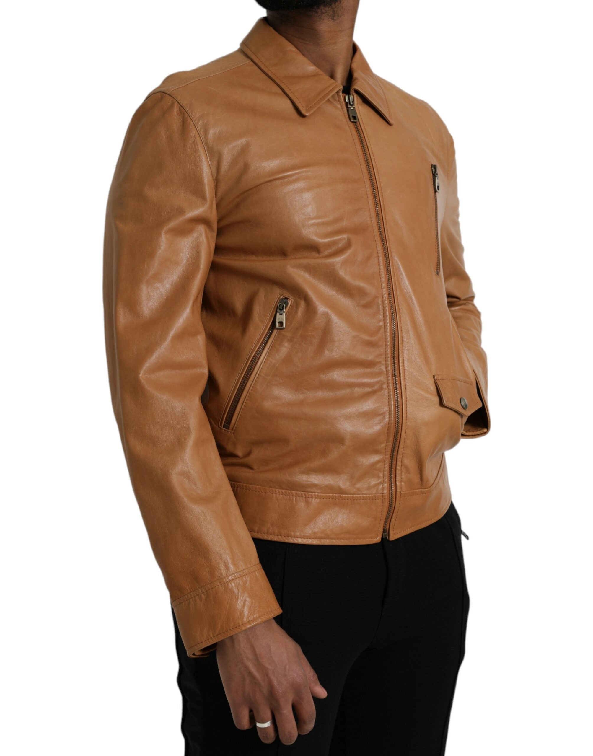 Dolce & Gabbana Brown Lamb Leather Full Zip Blouson Jacket -   -  Dolce & Gabbana. Dolce & Gabbana Brown Lamb Leather Full Zip Blouson Jacket -   -  Dolce & Gabbana.
