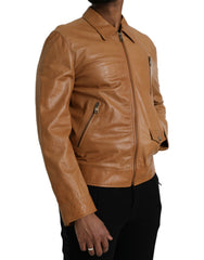 Dolce & Gabbana Brown Lamb Leather Full Zip Blouson Jacket -   -  Dolce & Gabbana.