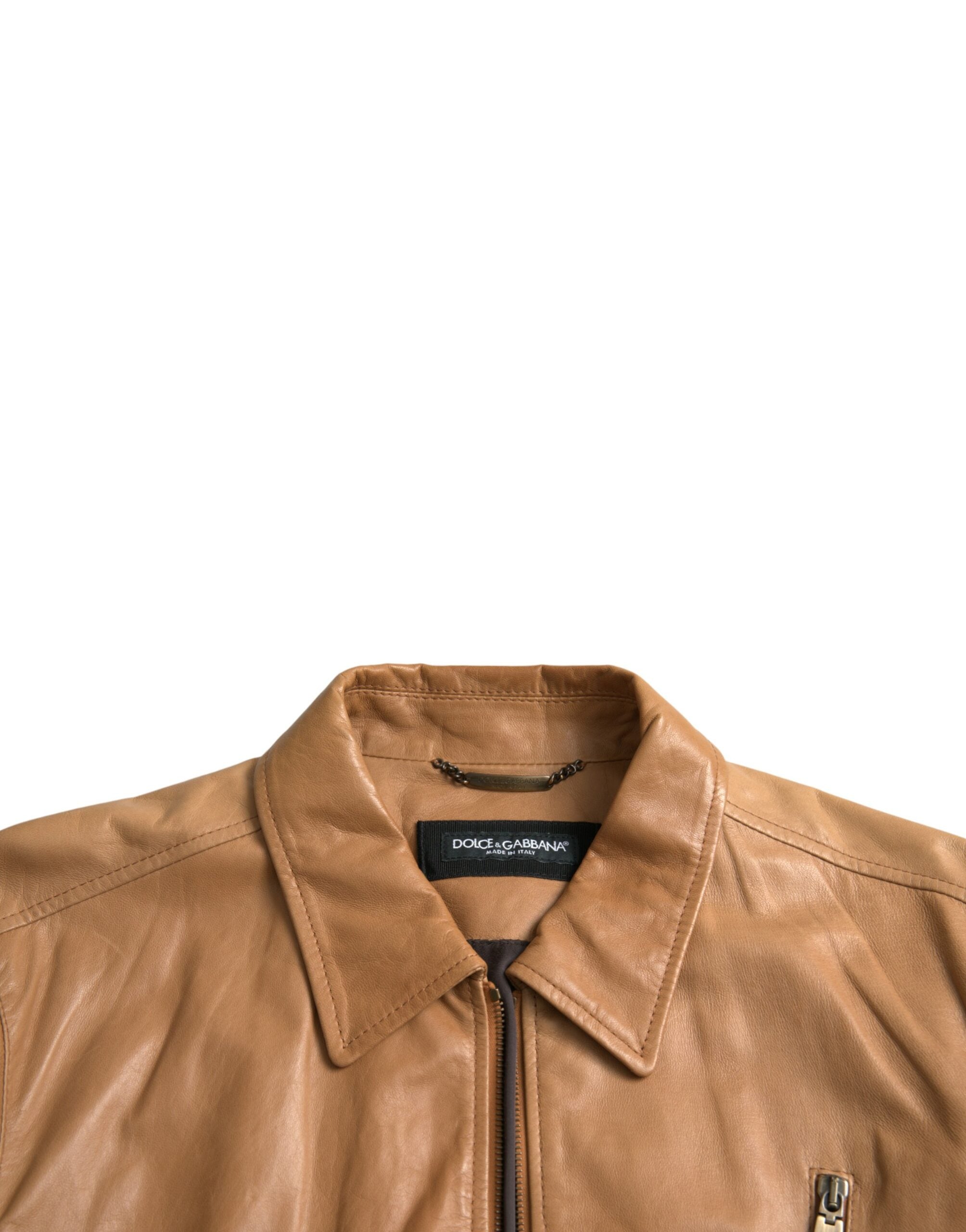 Dolce & Gabbana Brown Lamb Leather Full Zip Blouson Jacket -   -  Dolce & Gabbana. Dolce & Gabbana Brown Lamb Leather Full Zip Blouson Jacket -   -  Dolce & Gabbana.