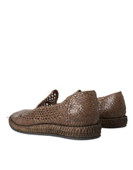 Dolce & Gabbana Brown Woven Leather Loafers Casual Shoes -   -  Dolce & Gabbana.
